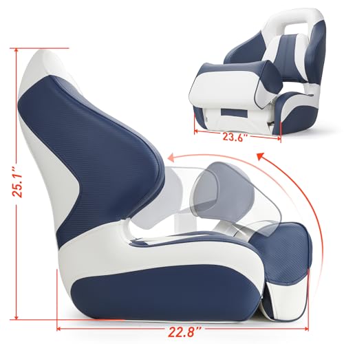 NORTHCAPTAIN Premium Pontoon Captain's Chair Sport Flip Up Boat Bucket Seat with Boat Seat Cover,Yellowish-Brown/Black