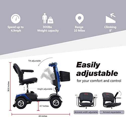 Outdoor Travel Folding Mobility Scooter for Seniors w/Windshield, Electric Medical Scooter for Adults with USB Charging Port, Powered Mobility Scooter MAX Load 300LBS