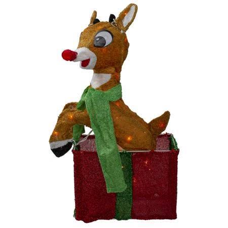 24 inch Pre-Lit Rudolph The Red-Nosed Reindeer Gift Box Christmas Outdoor Decoration - Clear Lights