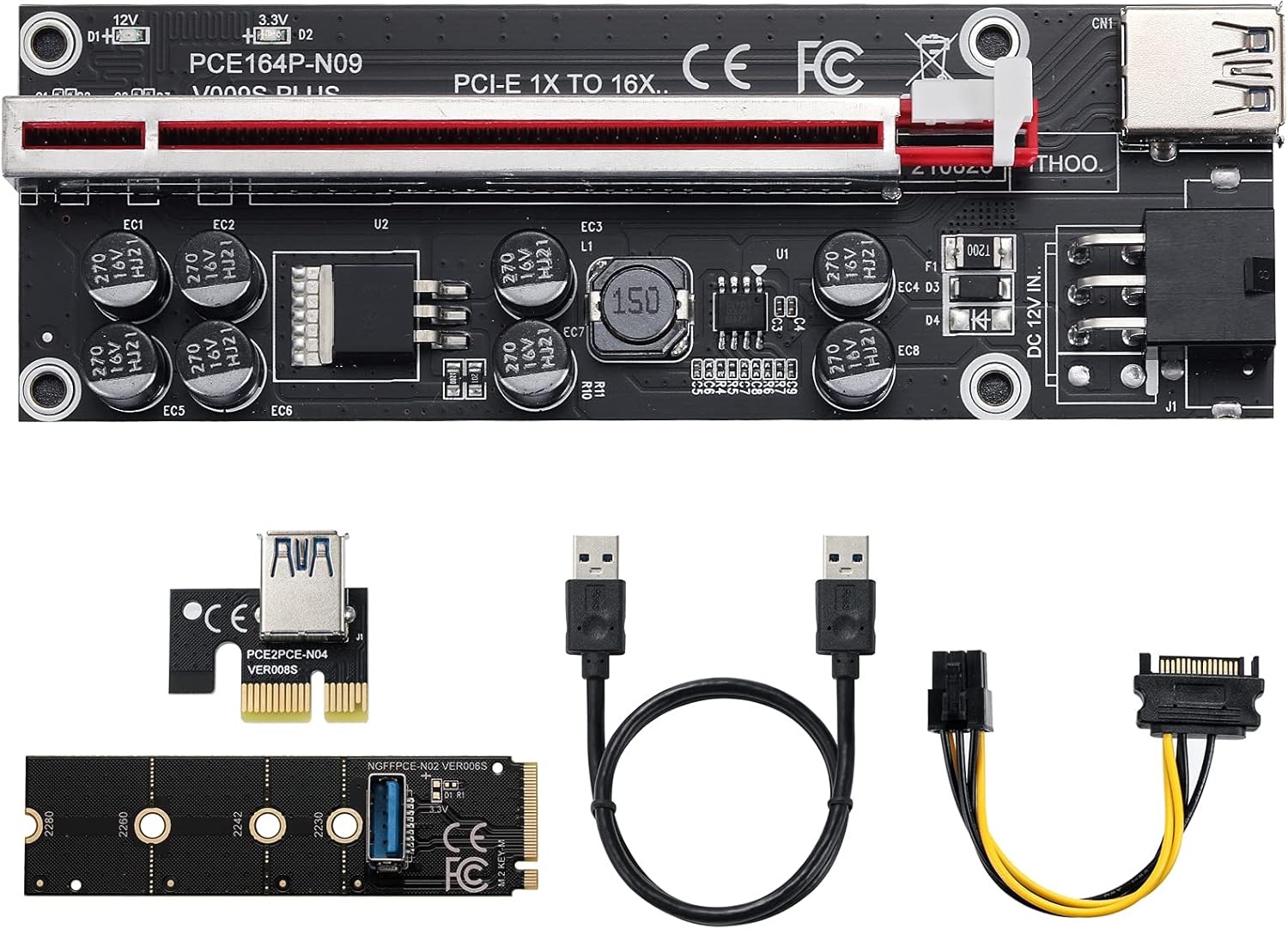 MZHOU PCI-E 1X to 16X Riser Card - Graphics Extension Powered Riser Adapter Card with 24in USB 3.0 Extension Cable for GPU Mining（White-6 Pieces） Pack of 2