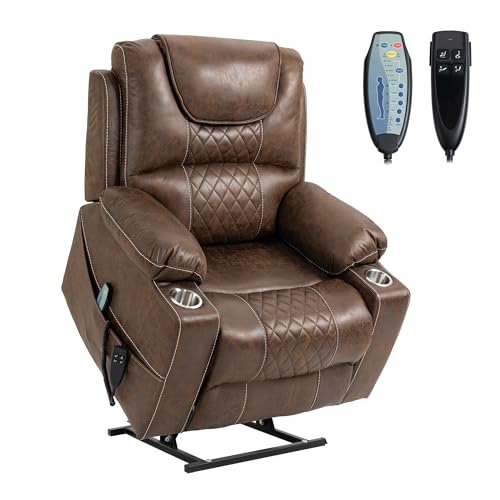 Large Dual Motor Power Lift Chair Lay Flat Recliner Chairs with Massage Heat for Adults Infinite Position Up to 400 LBS Recliners with 2 Hidden Cup Holders