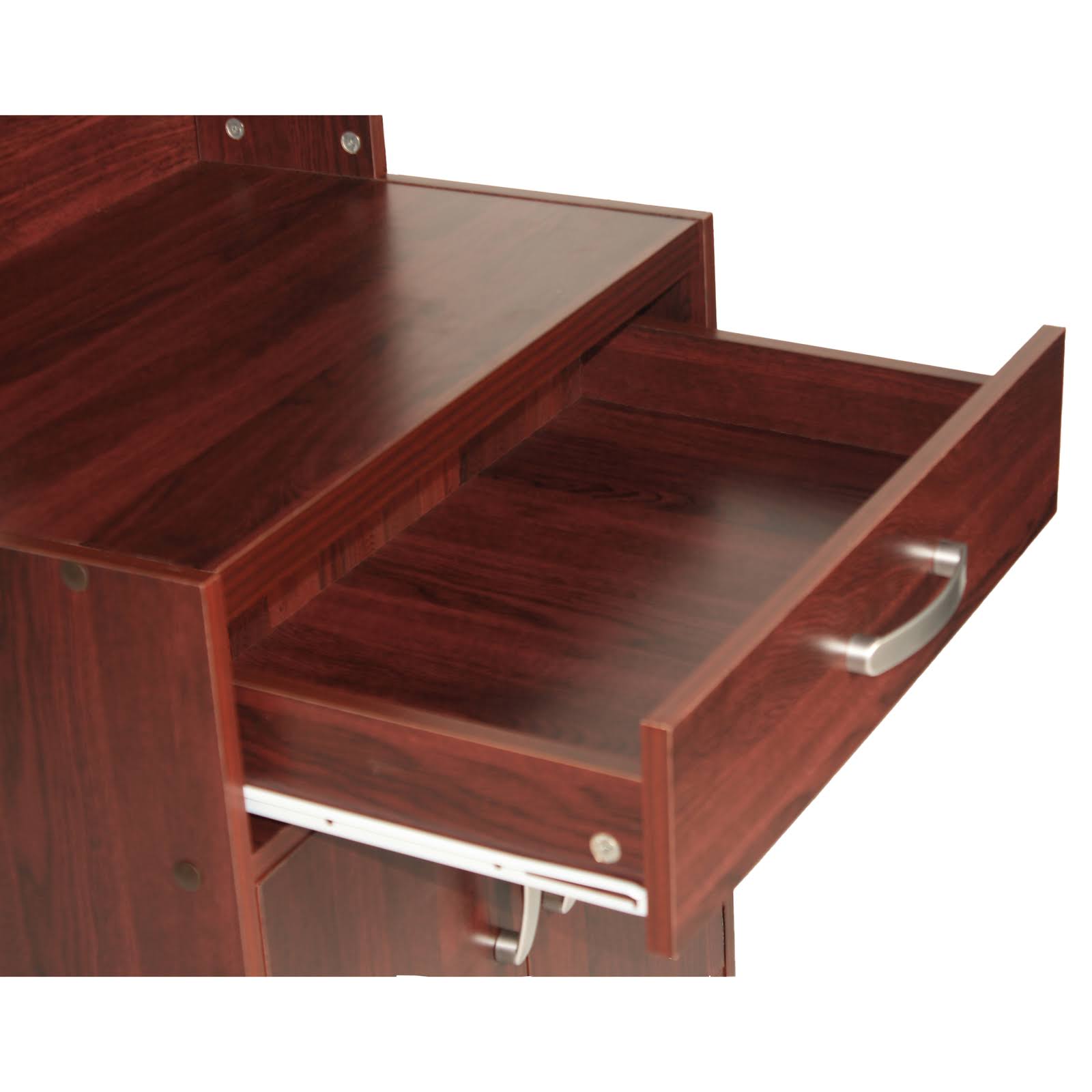 Better Home Products Shelby Kitchen Wooden Microwave Cart in Mahogany
