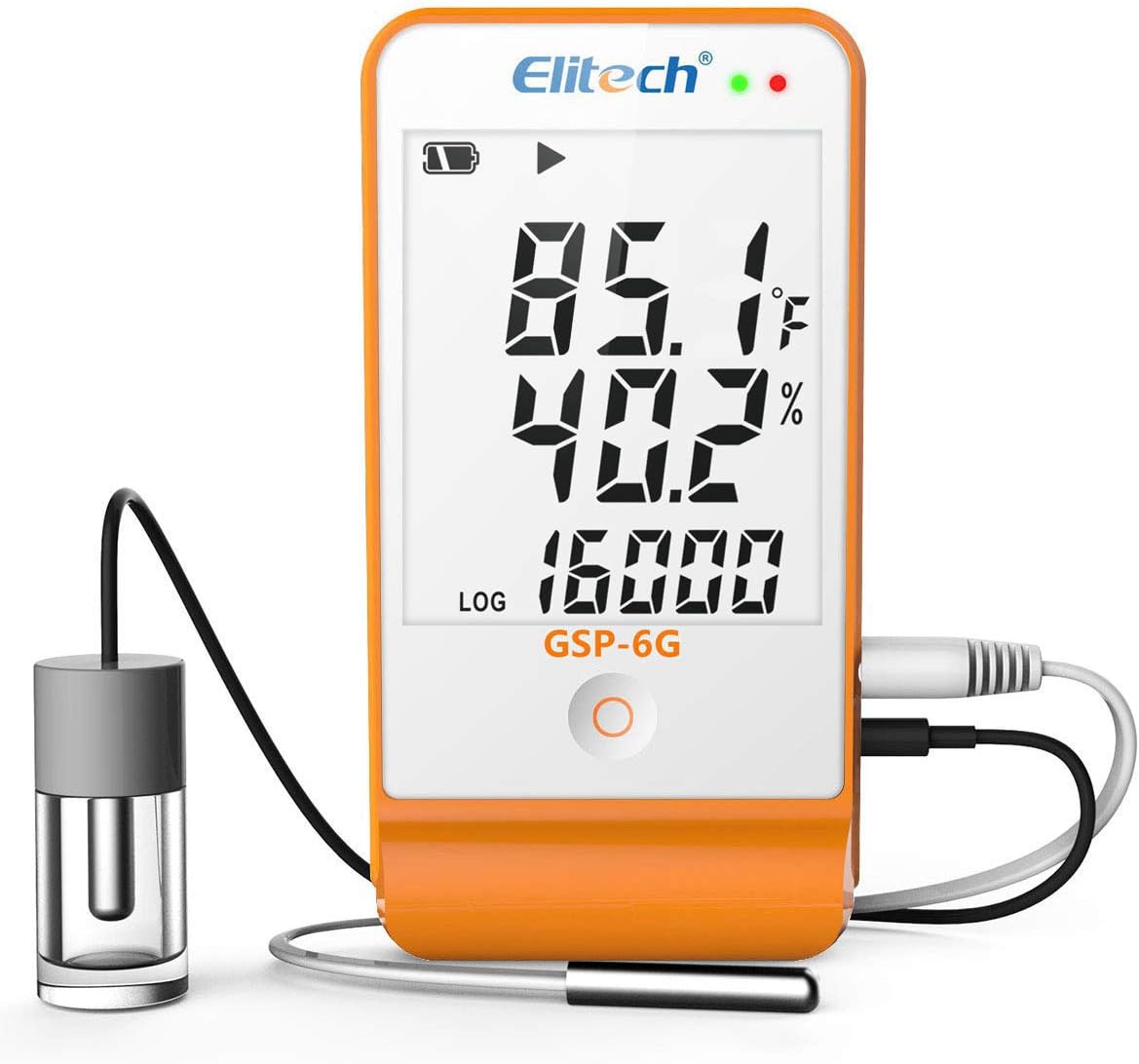 Elitech GSP-6G Digital Temperature Humidity Data Logger Detachable Buffered Probe ISO 17025 Certification Pack of 2