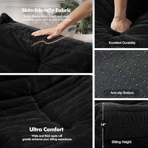 Bean Bag Chair Big Sofa Beanbag Chair for Adults Fireside Chair Bean Bag Lounger with Memory Foam Filled for Home,Apartment or Gaming Venue(Black Plush)