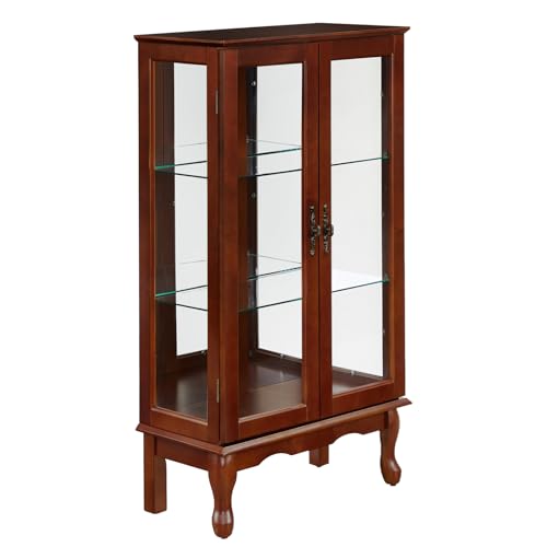 TRIPLE TREE Display Lighted Cabinet with Glass Doors and Adjustable Shelves, Curio Showcase China Figures Collection Art Wood Storage Case for Bar Living Room Kichen Pantry (Bulb Excluded), Oak