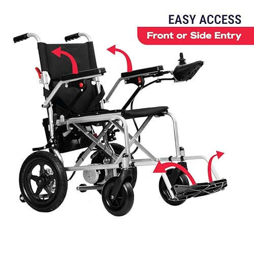 Rubicon DX03- Lightweight (Only 40lbs) Foldable Electric Wheelchair for Seniors - 12 mi Long Cruise Range with 500W Powerful Motor - Airline Approved with Detachable Battery (Model6)