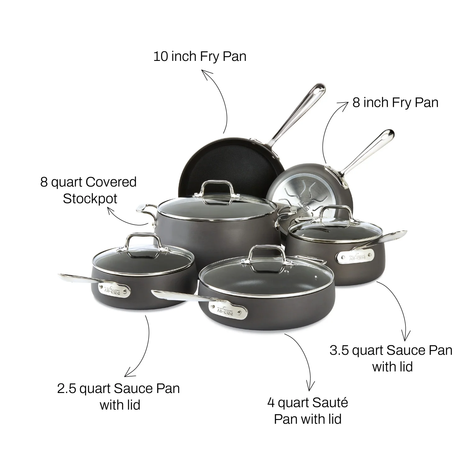 All-Clad HA1 Hard Anodized Nonstick Cookware, 10 Piece Set