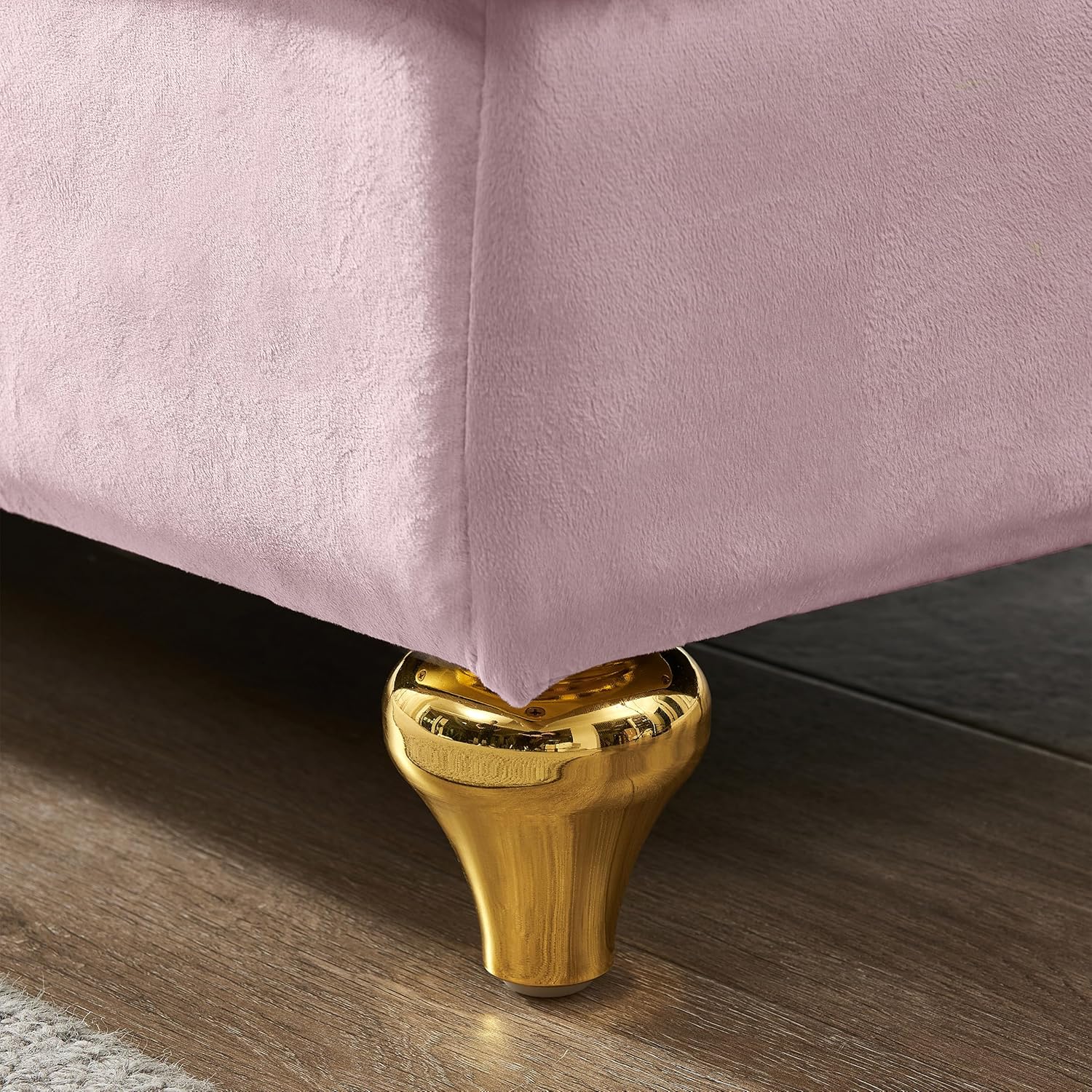 60.6" Modern Upholstery Chaise Lounge Chair with Storage, Velvet Corner Couch Daybed with Gold Metal Legs, Sleeper One-Arm Recliner Sofa Bed for Bedroom,Office,Living Room,Apartment,Pink