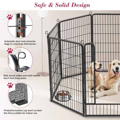 Dog Playpen, 32inch 10 Panels Outdoor Dog Fence Indoor Dog Pen Anti-Rust Pet Puppy Pen Dog Exercise Pen with Lock for Medium Small Dogs, Portable Pet Fence for Yard RV Camping