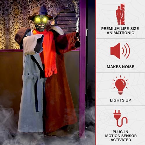 Haunted Hill Farm Life-Size 2.9-Ft Animatronic Gravely Granny by Tekky Halloween Decoration with Motion-Activated Sounds