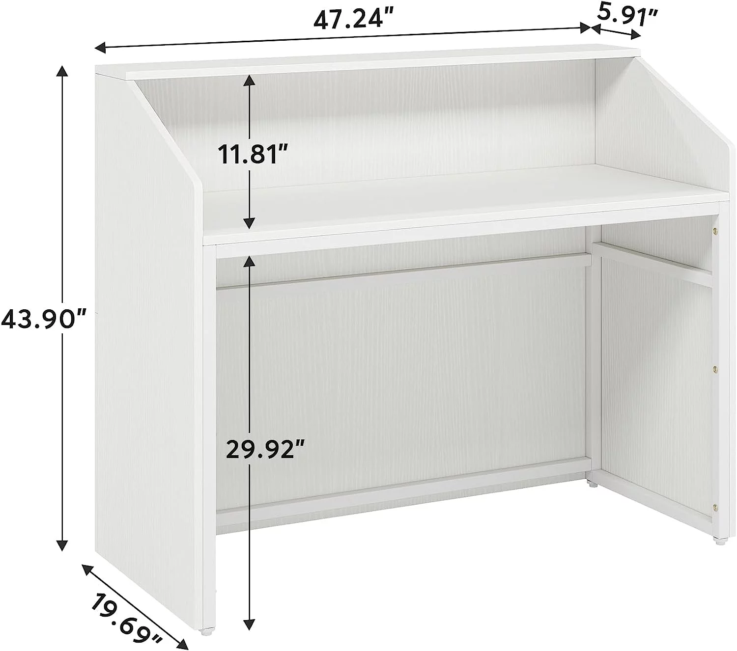 47 inch Reception Desk with Counter, Modern Front Desk, Retail Counter for Checkout, Lobby, Salon, White