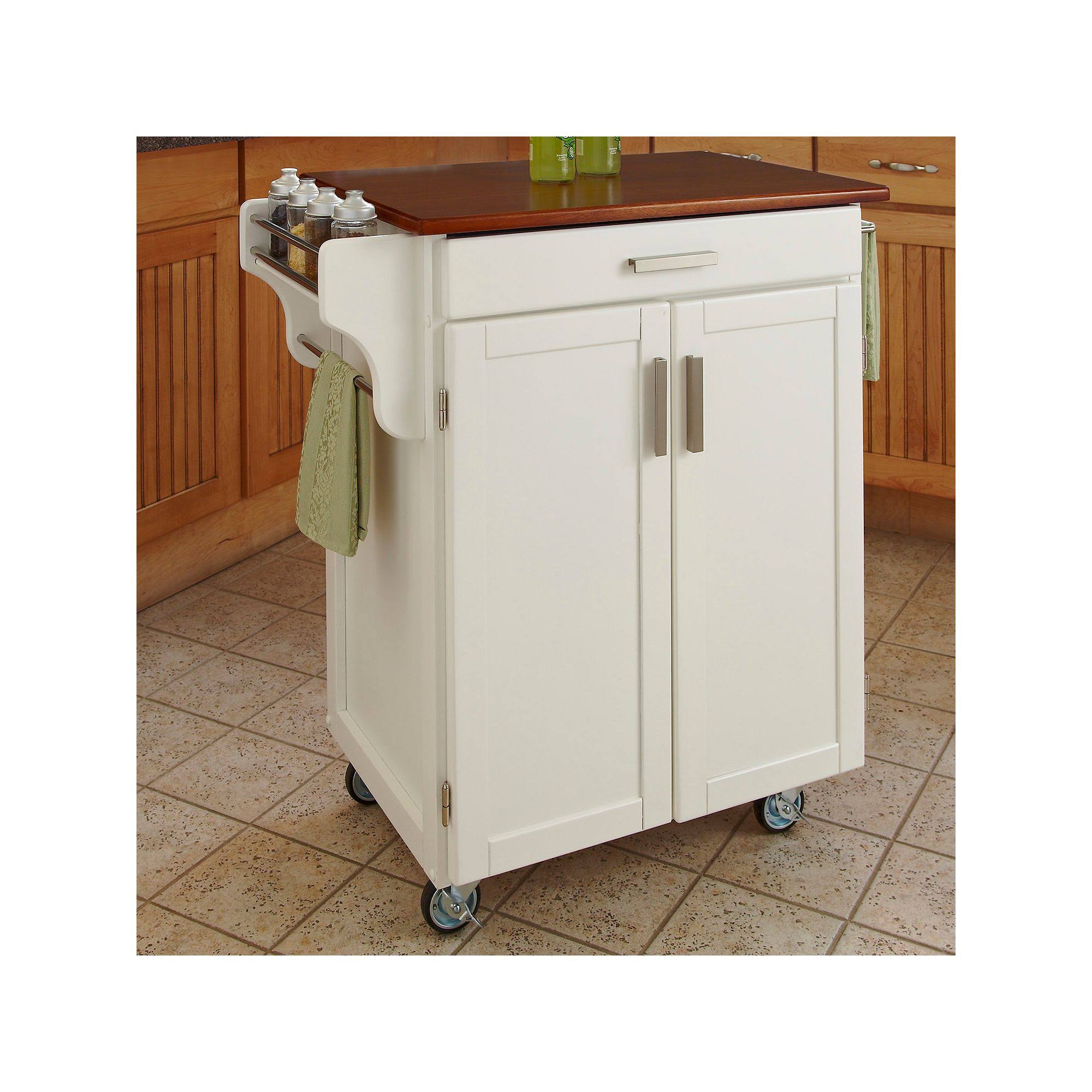 Home Styles Cuisine Kitchen Cart White with Oak Top