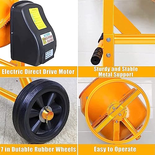 Electric Cement Mixer, 5 cubic Ft, Portable Concrete Mixer Machine, Wheelbarrow Cement Mixing Tools for Stucco