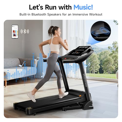 Treadmills for Home with Incline, Auto Foldable Running Treadmills, 8.0 MPH Walking Pad Treadmill with Bluetooth, 300 lbs Weight Capacity Quiet