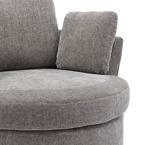 42.2" W Oversize Round Chair, 360 Degree Chenille Swivel Accent Barrel Chair with 3 Pillows for Bedroom Living Room Lounge Hotel (Beige)