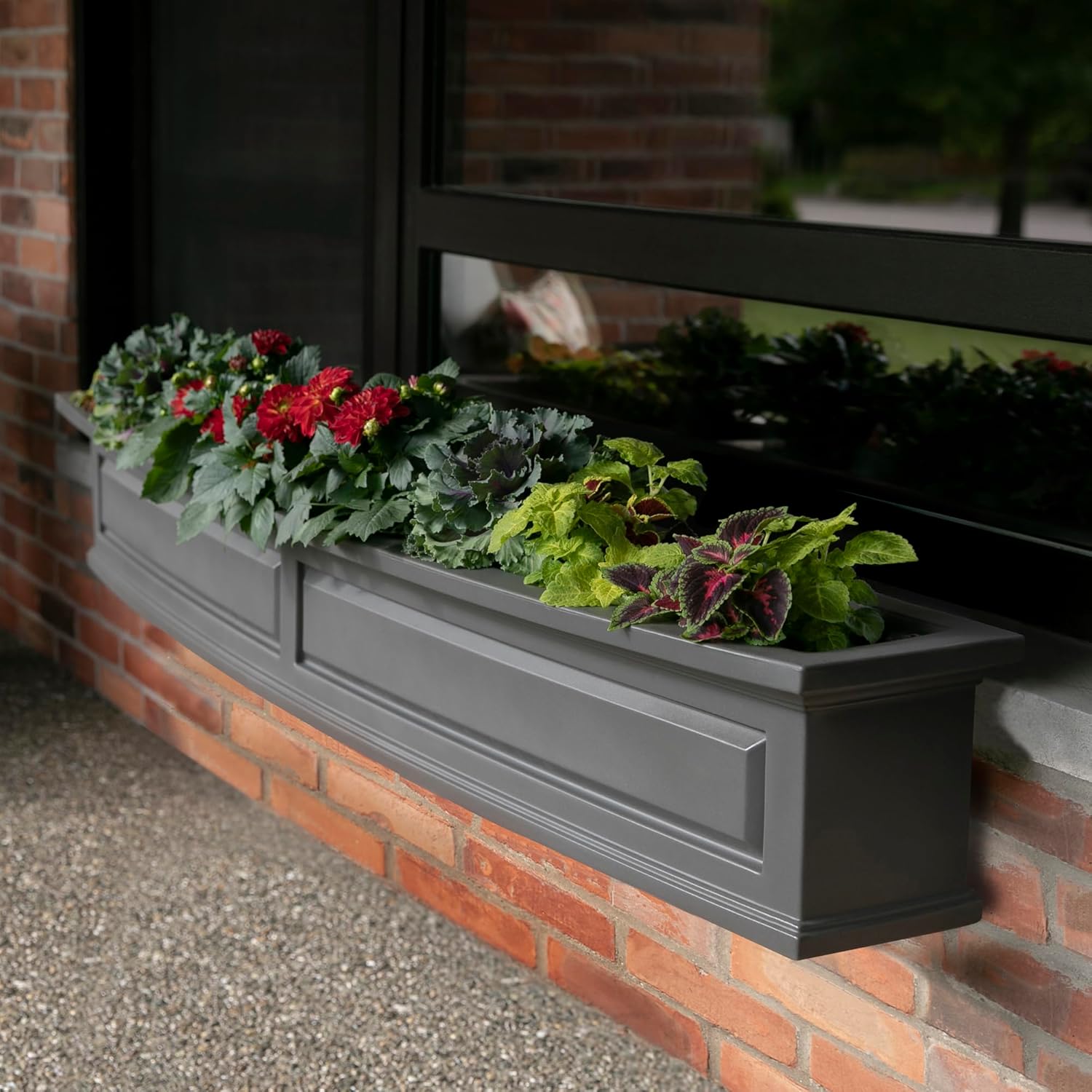 Nantucket 6ft Window Box - Graphite Grey - 72in L x 11.6in W x 10.2in H - with 6.5 Gallon Built-in Water Reservoir (4848-GRG)