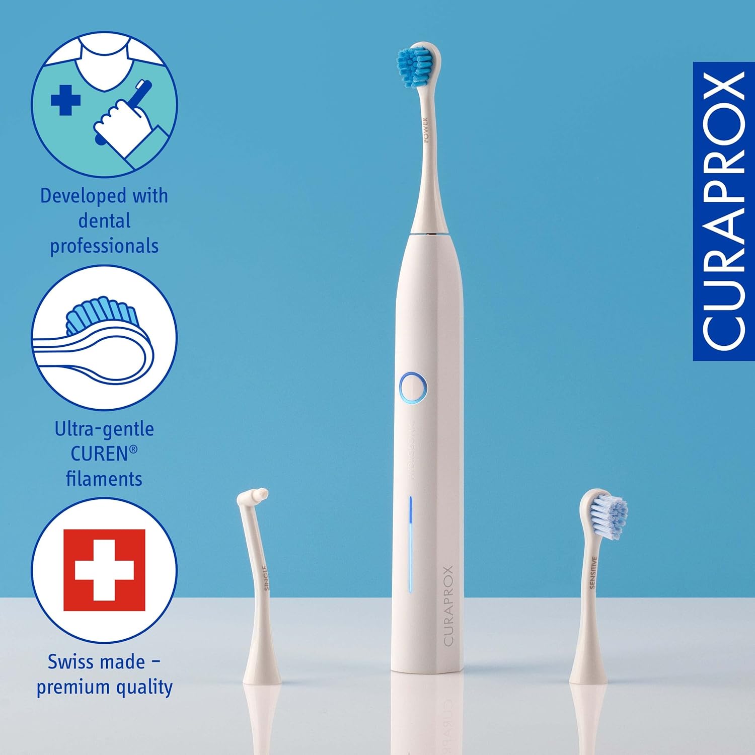Curaprox Electric Hydrosonic Pro Toothbrush With 3 Brush Heads, Charger, and Travel Case