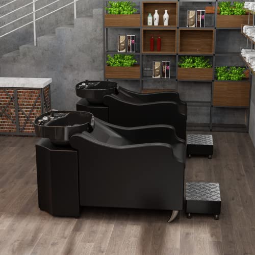Shampoo Backwash Unit with Large Porcelain Bowl, Salon Sink Hair Wash Chair Shampoo Station, Barbershop Beauty Spa Massage Hairdressing Equipment