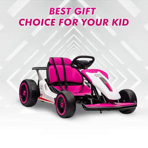 Go Kart, Electric Drift Kart Car with Adjustable Seat, 24V 7Ah Outdoor Ride On Toy, 2 * 200W Motor, 8.1 MPH, LED Lights, Toy Race Car for Kids 6-12 Years Old