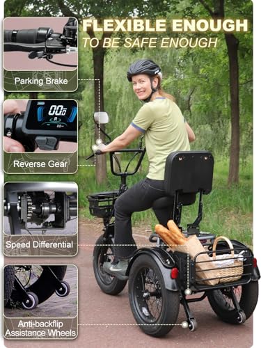 Breeze Folding Electric Tricycle for Adults, 1000W 48V 15AH, 18''×4'' Fat Tire Electric Trike, 20MPH 80Miles E-trike, 3 Wheel Electric Bike, Reverse & Parking, 450lbs Load (with Upgraded Parts)