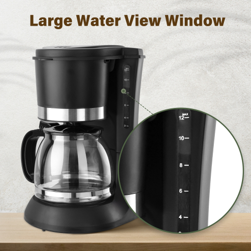 Drip Coffee Maker 10 Cup, Anti-Drip Coffee Machine, Auto Shut Off, Water Level Window, Warm Plate Coffee Pots, with Washable Permanent Filter