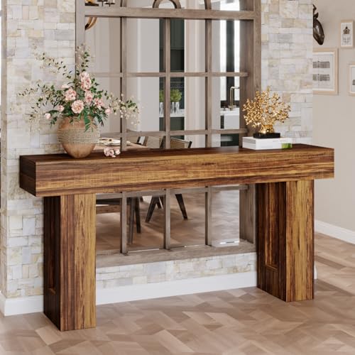 Tribesigns 63-Inch Long Console Table, Farmhouse Wooden Sofa Table Behind The Couch, Narrow Entryway Table for Entrance, Hallway, Living Room (Rustic Brown)