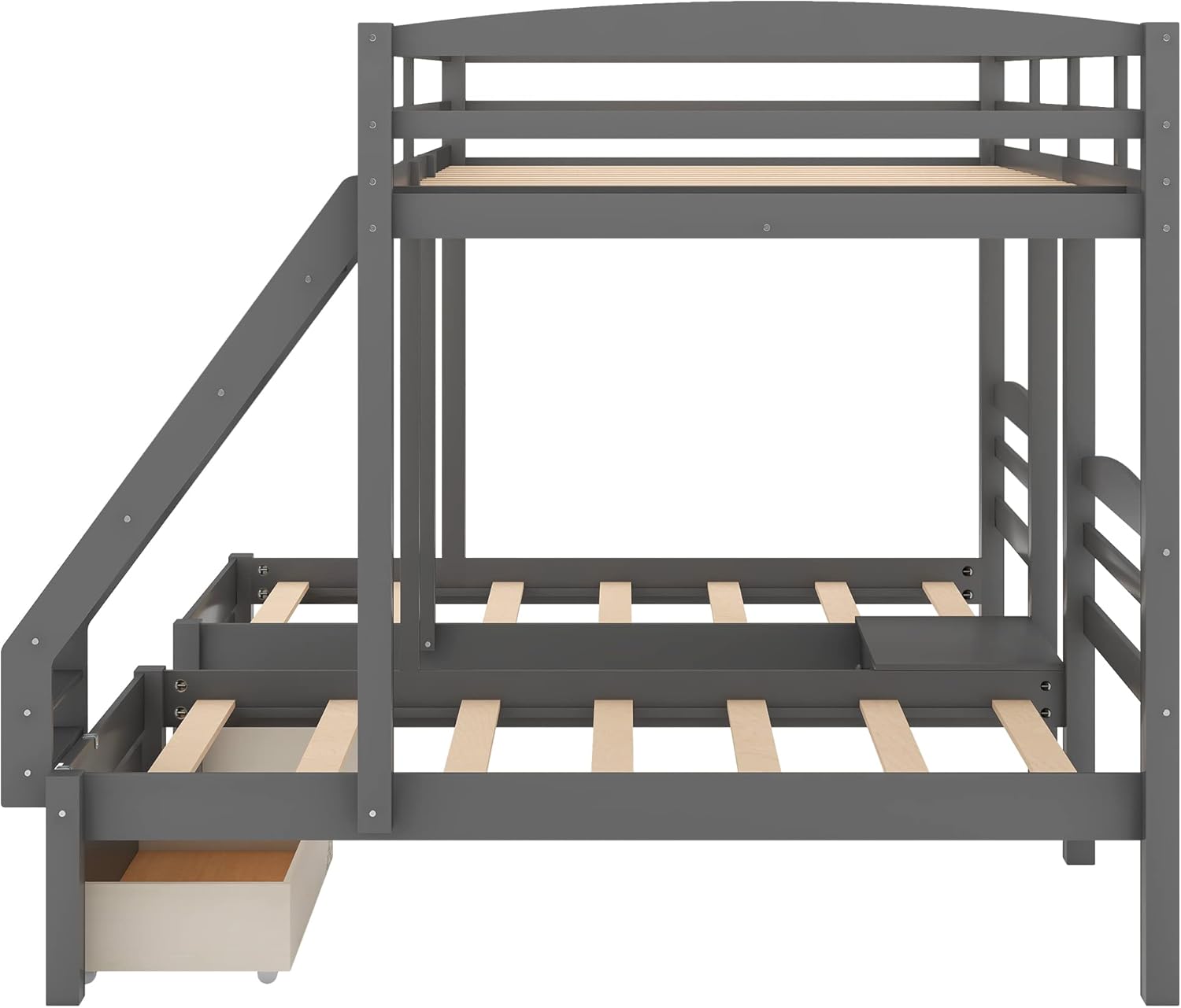 Harper & Bright Designs Full Over Twin Triple Bunk Bed with Storage Drawers,Full Over Twin & Twin Bunk Beds with Ladders,Solid Wood Bunk Bed Frame with Guardrails for Kids Teens Aldults(Grey)