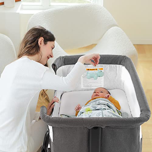 Ihoming Baby Bassinet Bedside Sleeper, 3 in 1 Convertible Design, lnfant Bed & Bed Side Sleeper & Cradle Bassinets, Newborn Bedside Crib Attaches to Bed, Pink