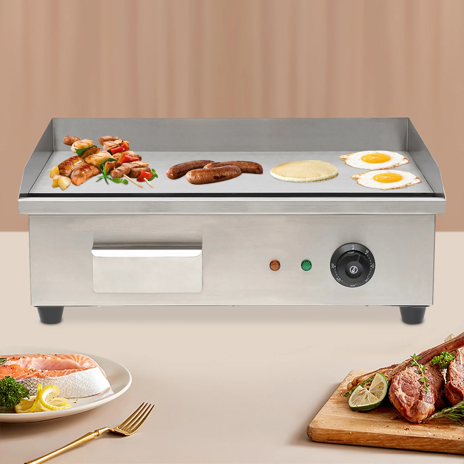 3000w Electric Countertop Griddle Flat For Restaurant Grill BBQ Thermostat 22"