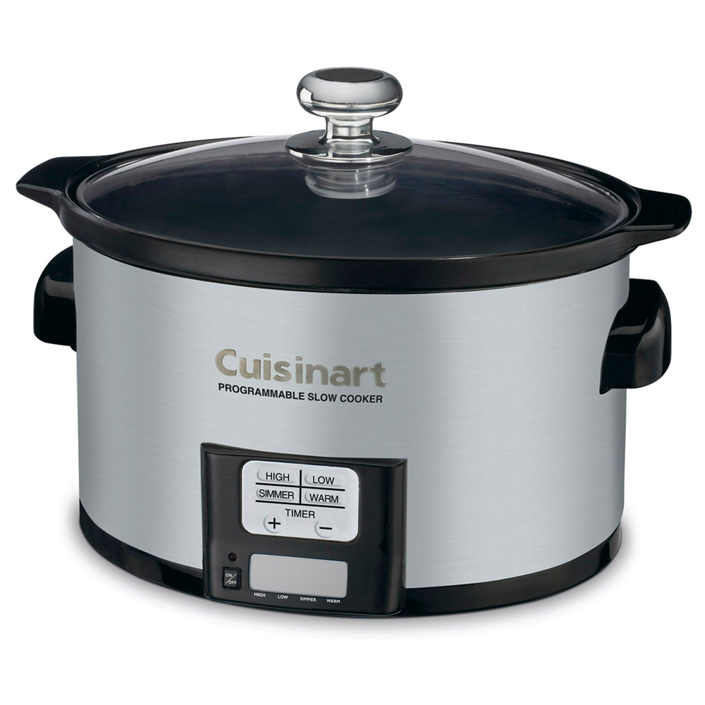 Cuisinart PSC-350 3.5 Quart Programmable Slow Cooker Brushed Stainless Steel Bundle with Deco Chef Pair of Red Heat Resistant Oven Mitt