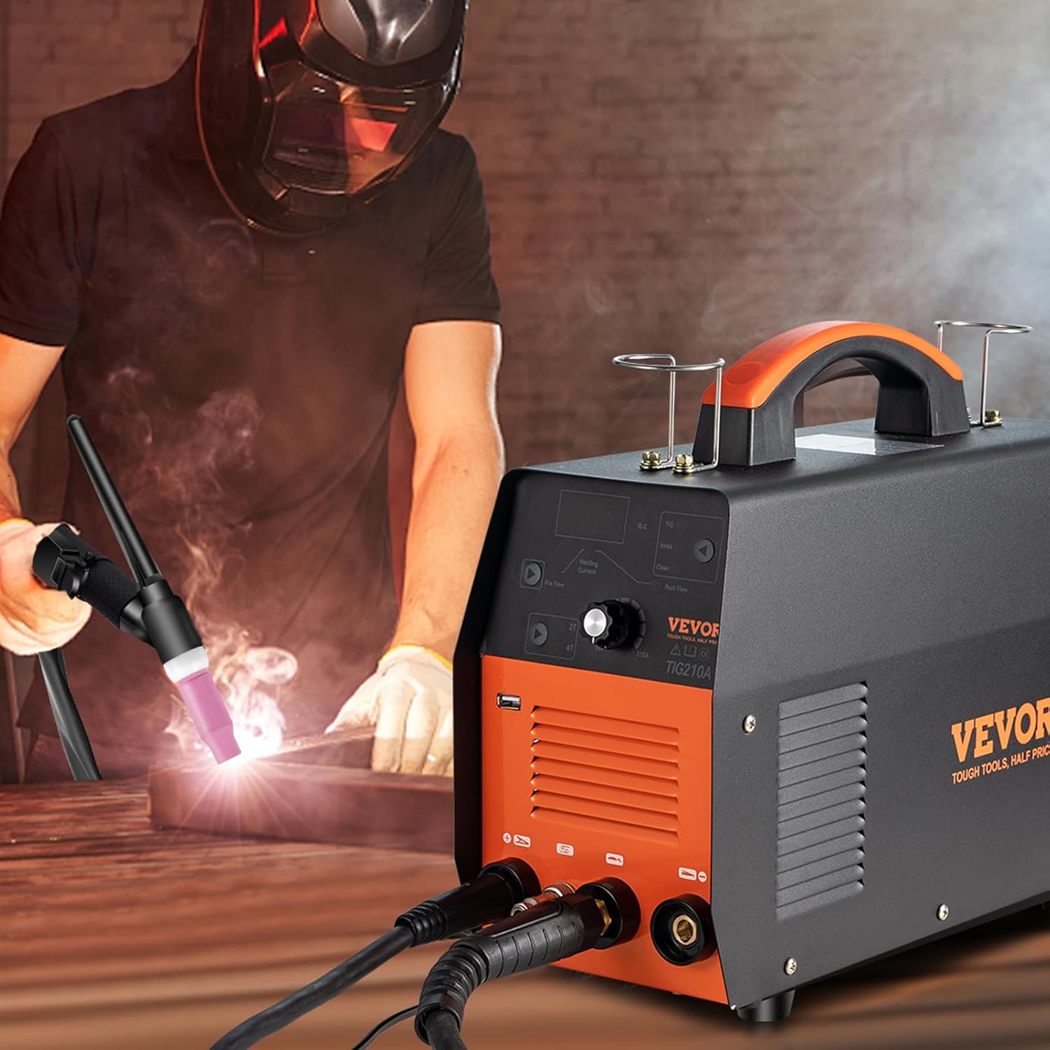 VEVOR 210Amp TIG Welder, Welder TIG 3 in 1, 110/220V Dual Voltage HF TIG/Stick/Clean Welding Machine with USB, IGBT Inverter & Torch, Digital Arc Welder