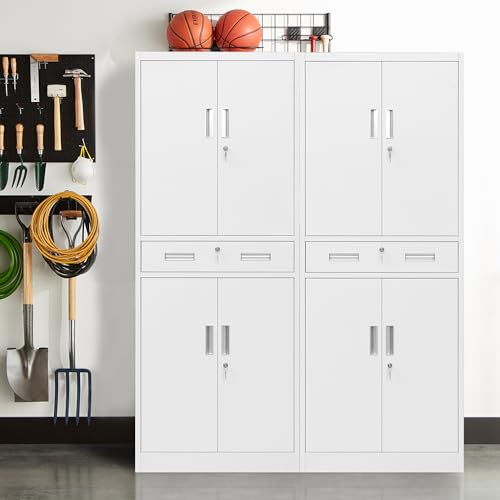 Metal Storage Cabinet, 71" H x 28" W x 16" D Locking Storage Cabinet with Adjustable Shelves and One Drawer, Steel Storage Cabinet for Office, Garage, Home, School, Utility (Black)