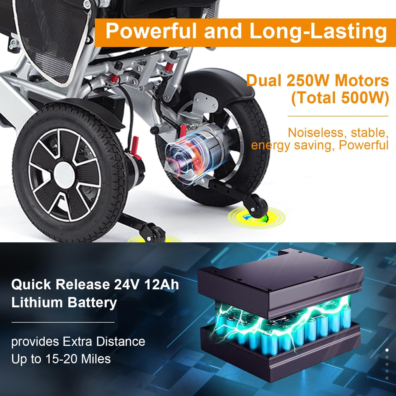 Intelligent Lightweight Foldable Electric Wheelchair, Portable Long Range Motorized Wheelchair,All Terrain Motorized Wheelchair for Adults,Durable Wheelchair -20 mi Cruise Range-Ships from USA