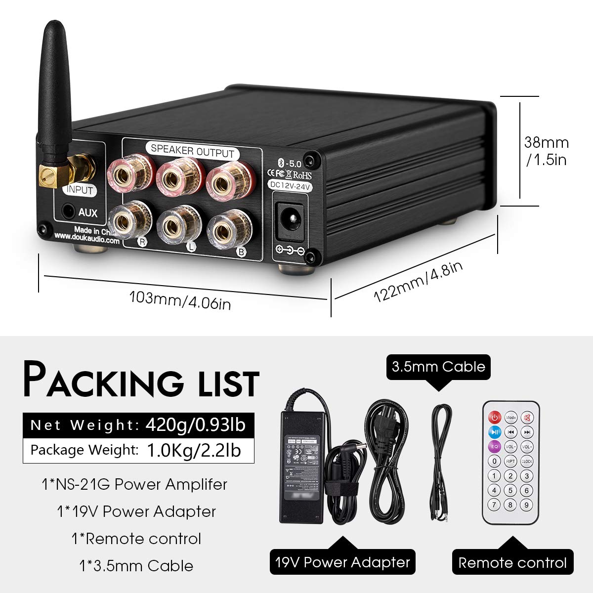 Nobsound NS-21G Mini 2.1 Channel Bluetooth 5.0 Power Amplifier Stereo Amp USB/AUX Music Player Pack of 2