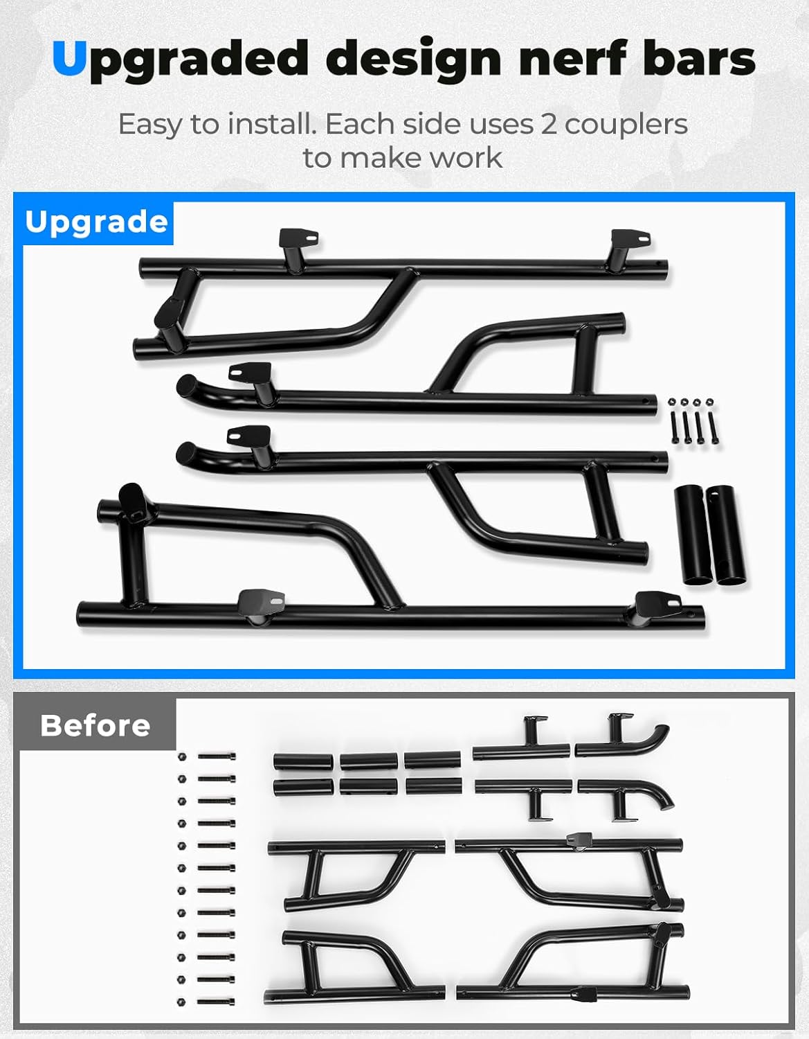 KEMIMOTO Upgrade 4 Seater Rock Sliders Nerf Bars Compatible with Polaris General 4 1000 XP 4 1000 2017-2024 Black Steel Tubing Side Bumper Protection Frame Accessories, Replace #2881992