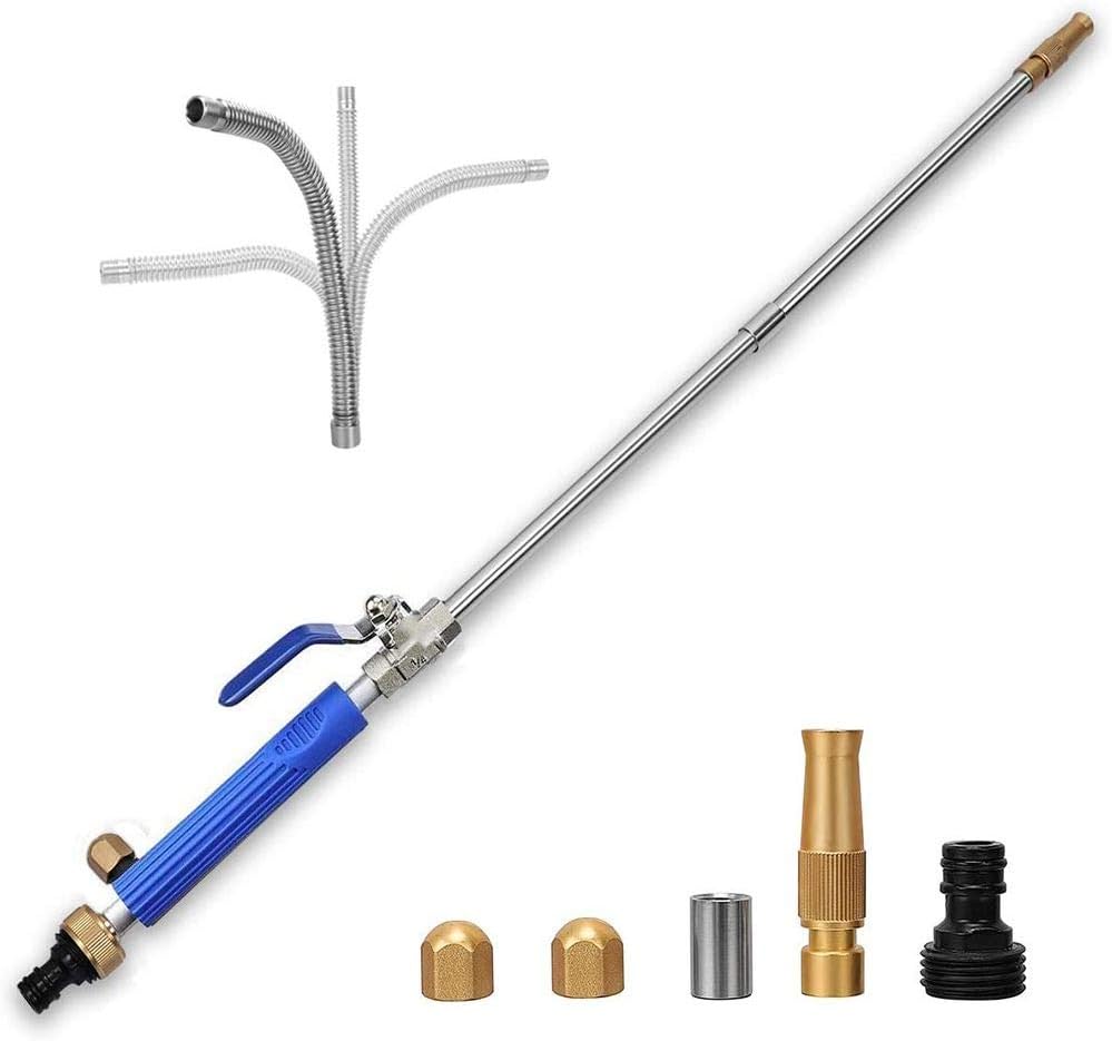 YunGuoGuo High Pressure Power Washer Sprayer Wand with Flexible Hose Nozzle, 39'' Hydro Jet Power Washer Cleaning Tool, Wand Lance for Gutter Patio Car Pet Window Glass Blue Pack of 2