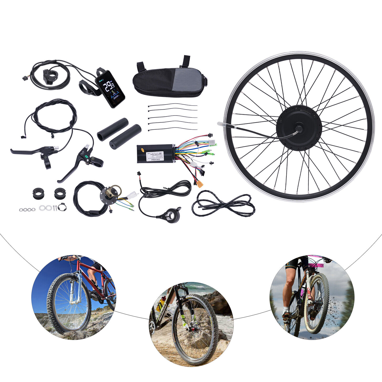 OUKANING 24" E Bike Electric Bicycle Motor Conversion Kit Front Wheel Hub Motor E Bike Cycling LCD 36V 500W