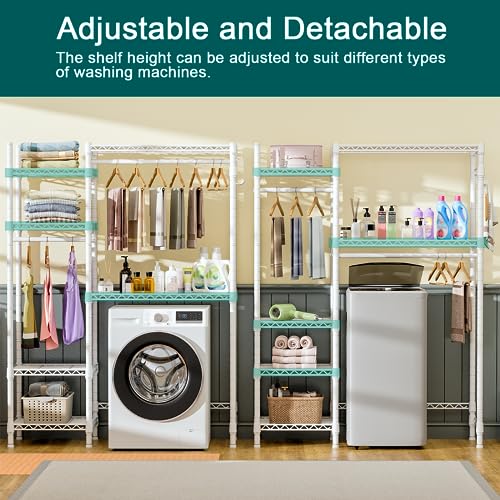 Ulif U7 Over The Washer and Dryer Storage, Laundry Room Heavy-Duty Space Saver with 6 Shelves and 2 Hanger Rods, Laundry Clothes Drying Rack and Toiletries Organizer, 47.2”W x 13.4”D x 77.4”H
