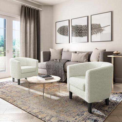 BELLEZE Living Room Chair, Linen Round Accent Barrel Chair, Club Tub Sofa Chair for Bedroom, Corner Chair with Flared Legs and Cozy Soft Padding - Highland (Floral Print)