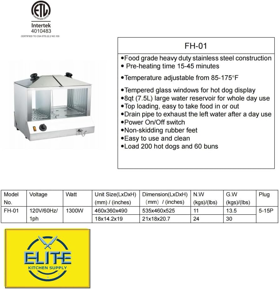 Commercial ETL NSF Hot Dog Steamer Warmer FH-01