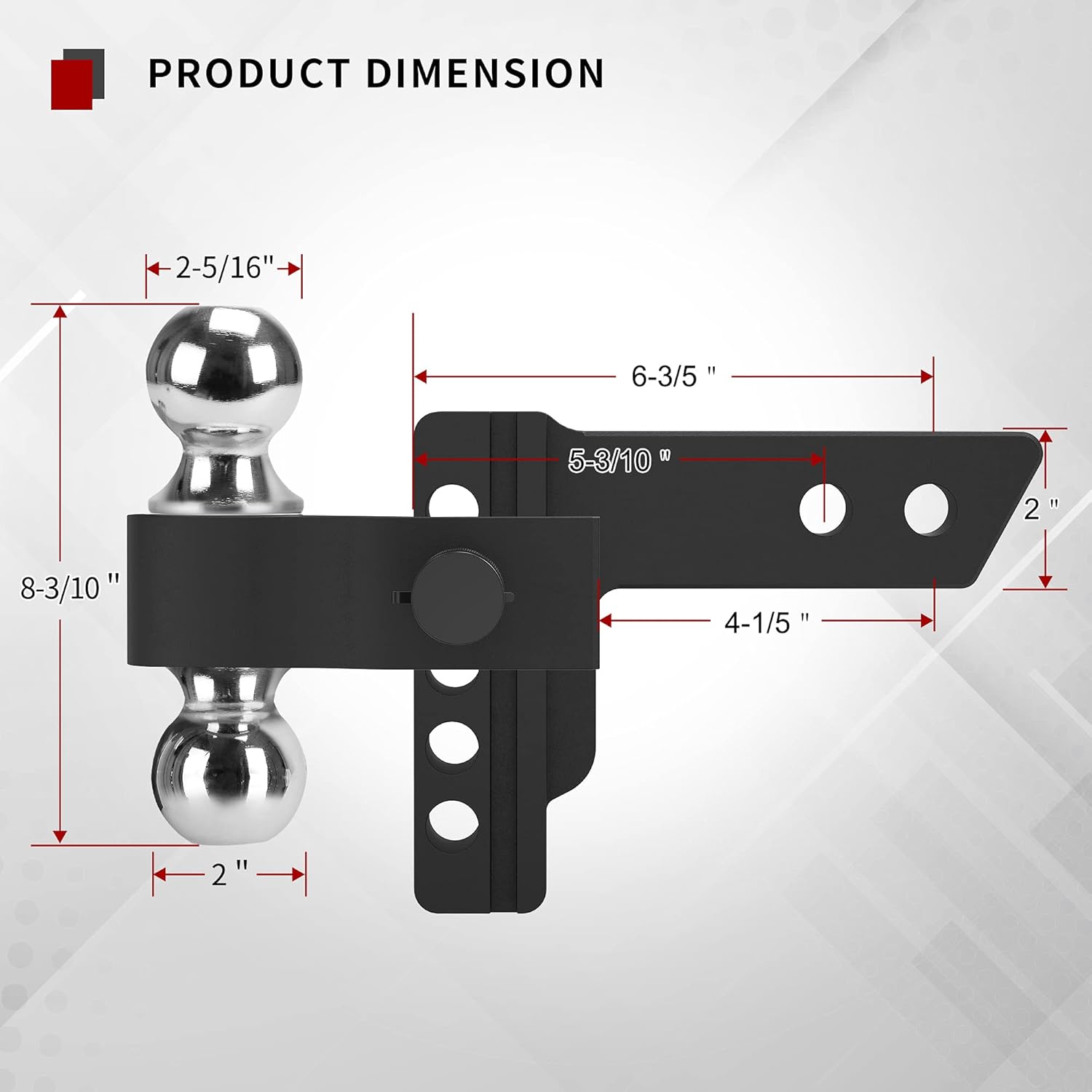 YITAMOTOR Adjustable Trailer Hitch Ball Mount, Fits 2-Inch Receiver, 10-Inch Drop Hitch w/Forged Aluminum Shank, 2-Inch and 2-5/16-Inch Combo Stainless Steel Tow Balls with Double Pin Key Locks, Black