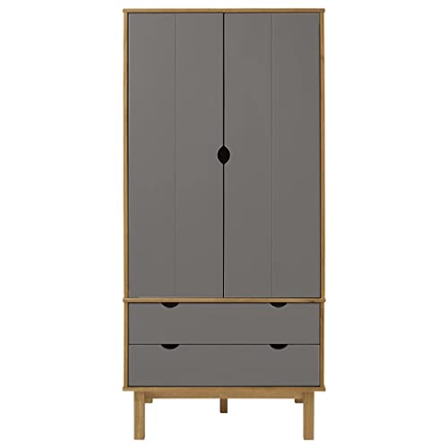 Wardrobe Brown and Gray 30.1"x20.9"x67.7" Solid Wood Pine,Scandinavian Pine Wood Wardrobe with Ample Storage for Clothes and Accessories Armoires & Wardrobes for Bedroom