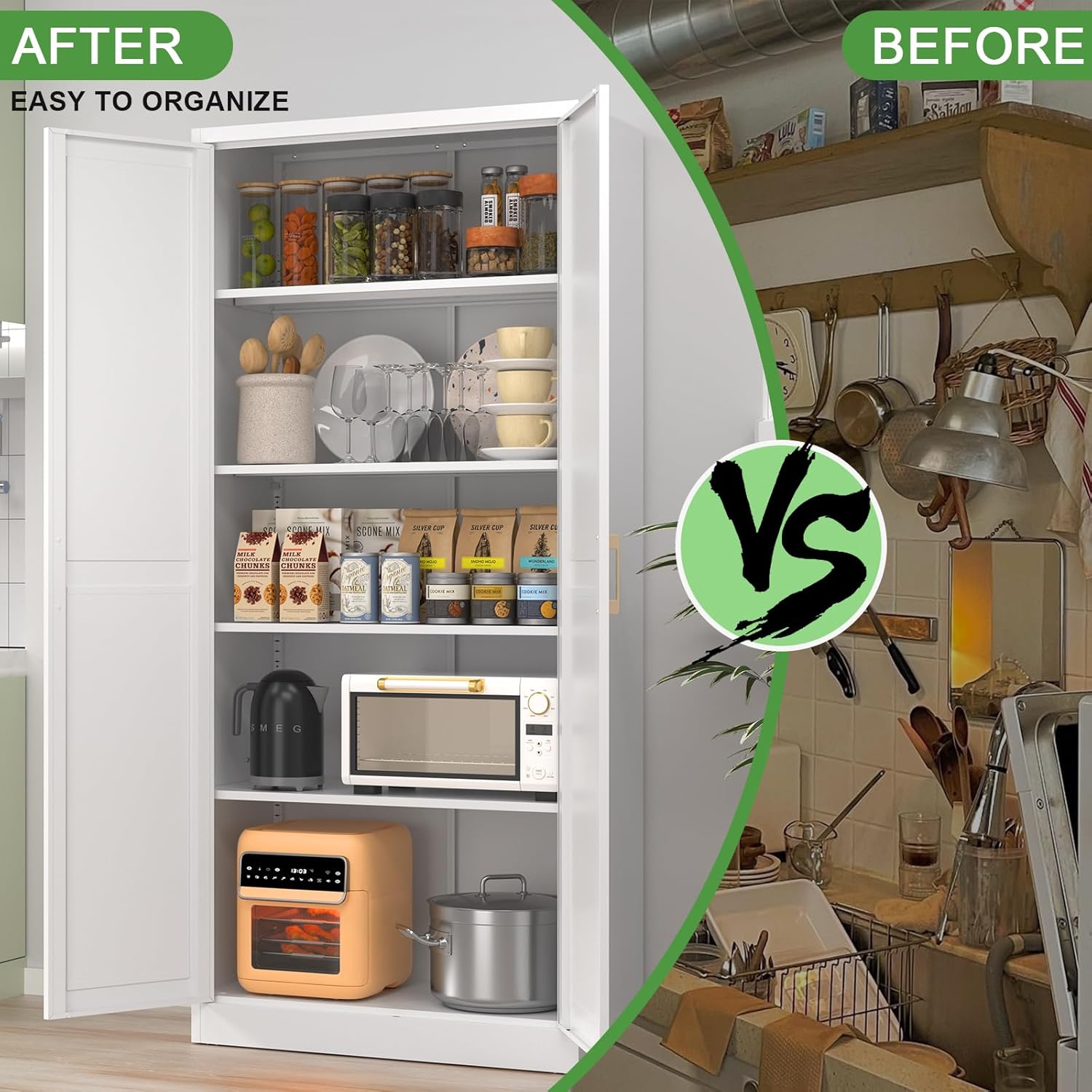 71''Kitchen Pantry Storage Cabinet,Freestanding Kitchen Pantry Cabinet,White Cabinets with Doors and Shelves, Tall Kitchen Storage Cabinet,Food Pantry Cabinet for Kitchen Pantry