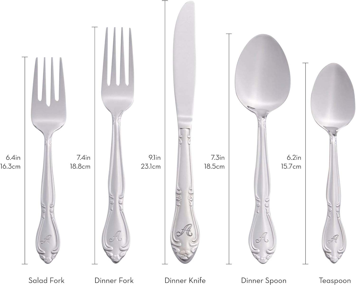 Rose 46 Piece Flatware Set, Letter C, No Size, Silver
