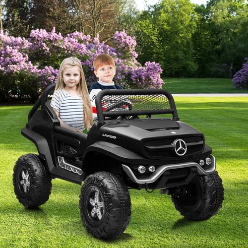 2 Seater Kids Ride On Truck 24V Ride On Toy Licensed Mercedes Benz Battery Powered Electric Vehicle for Toddles With Remote Control, Battery Display, Trunk, Spring Suspension, LED Lights, Music, White