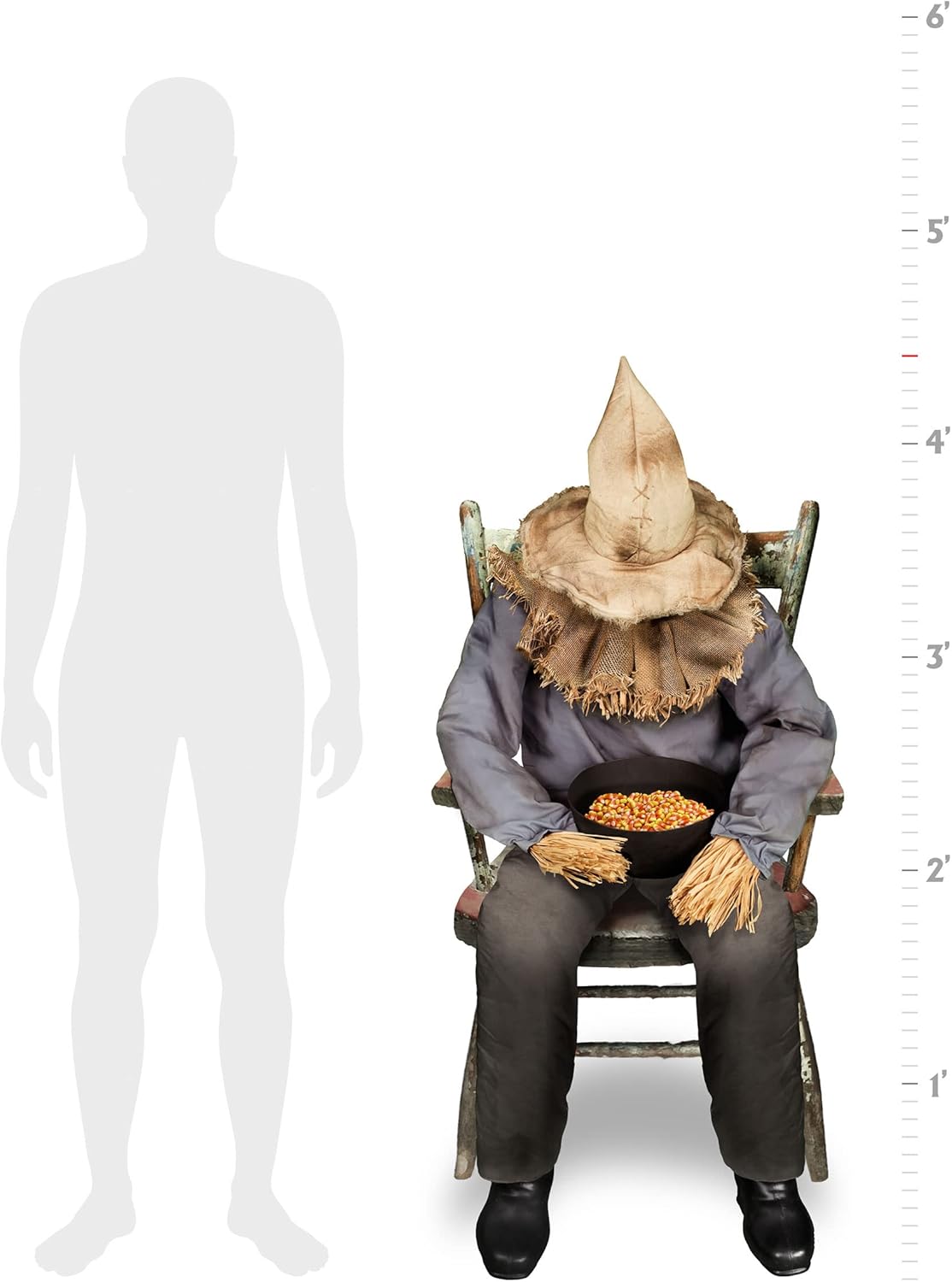 Spirit Halloween Sitting Scarecrow Animatronic | Halloween Décor | Horror Décor | 4.5 Feet | Scary Decoration | Motion and Sound Activated.