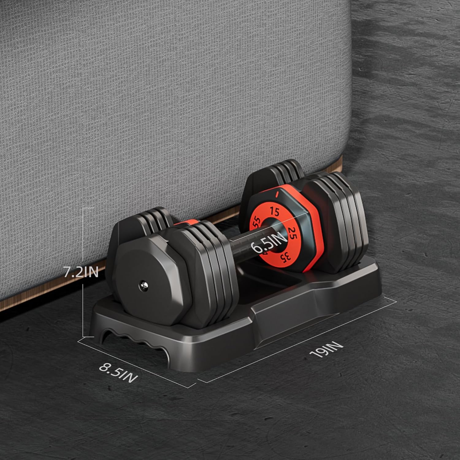 55LB 5 in 1 Single Adjustable Dumbbell Free Dumbbell Weight Adjust with Anti-Slip Metal Handle, Ideal for Full-Body Home Gym Workouts, Black