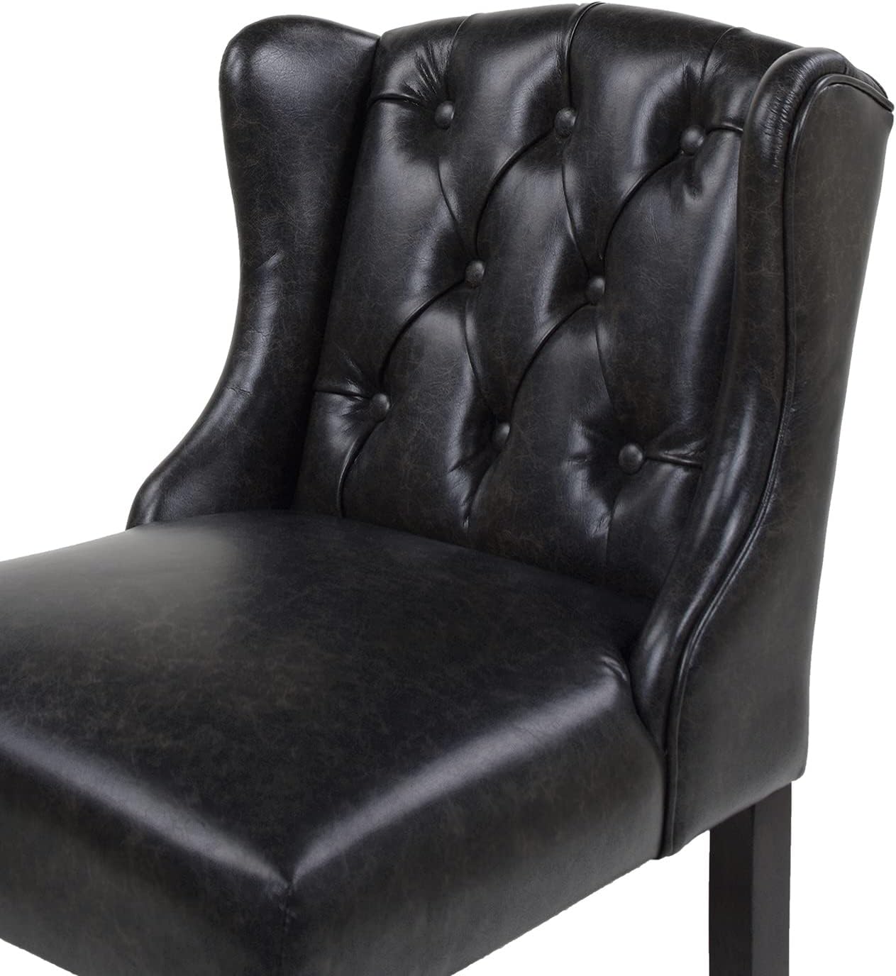 Jennifer Taylor Home Richmond 26" Armless Wingback Tufted Counter Height Bar Stool, Vintage Black Brown Faux Leather