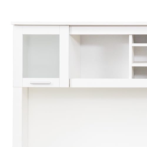 Modern Desk with Storage 2-Tier Open Shelves 1 Drawers and 1 Cabinet, Home Office Computer Desk with Hutch for Office Home Study Bedroom, White