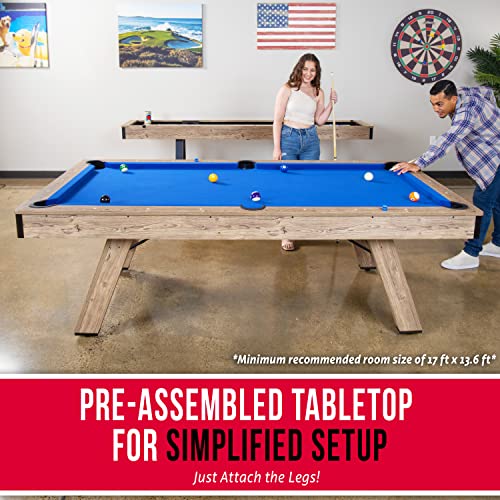 GoSports 8 ft Pool Table with Wood Finish - Modern Billiards Table with 2 Cue Sticks, Balls, Rack, Felt Brush and Chalk - Choose Your Style